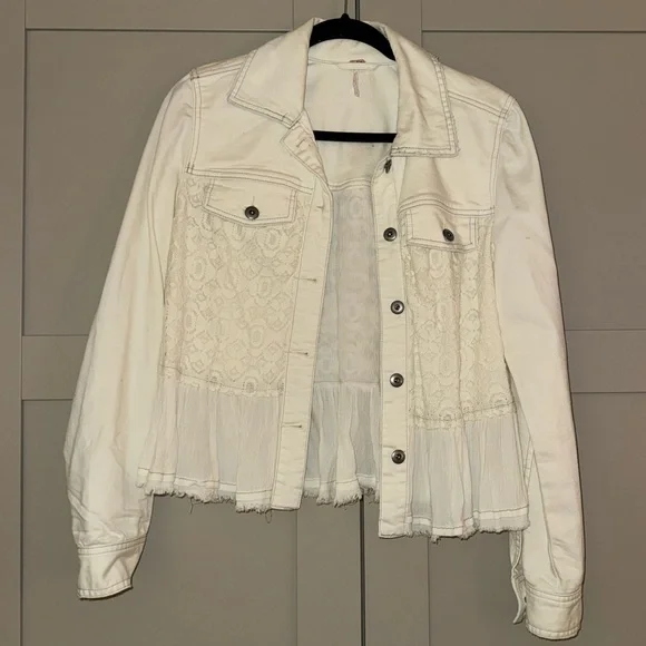 Free People White Lace Detail Jacket - Picture 3 of 5